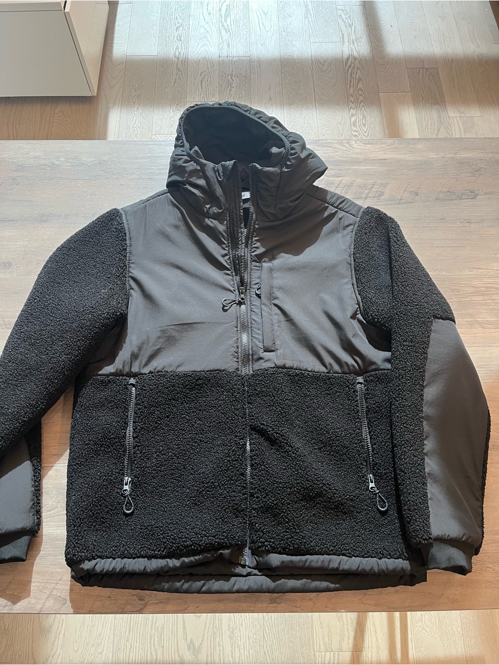 Men's Black Sherpa Hybrid Hooded Puffer Jacket